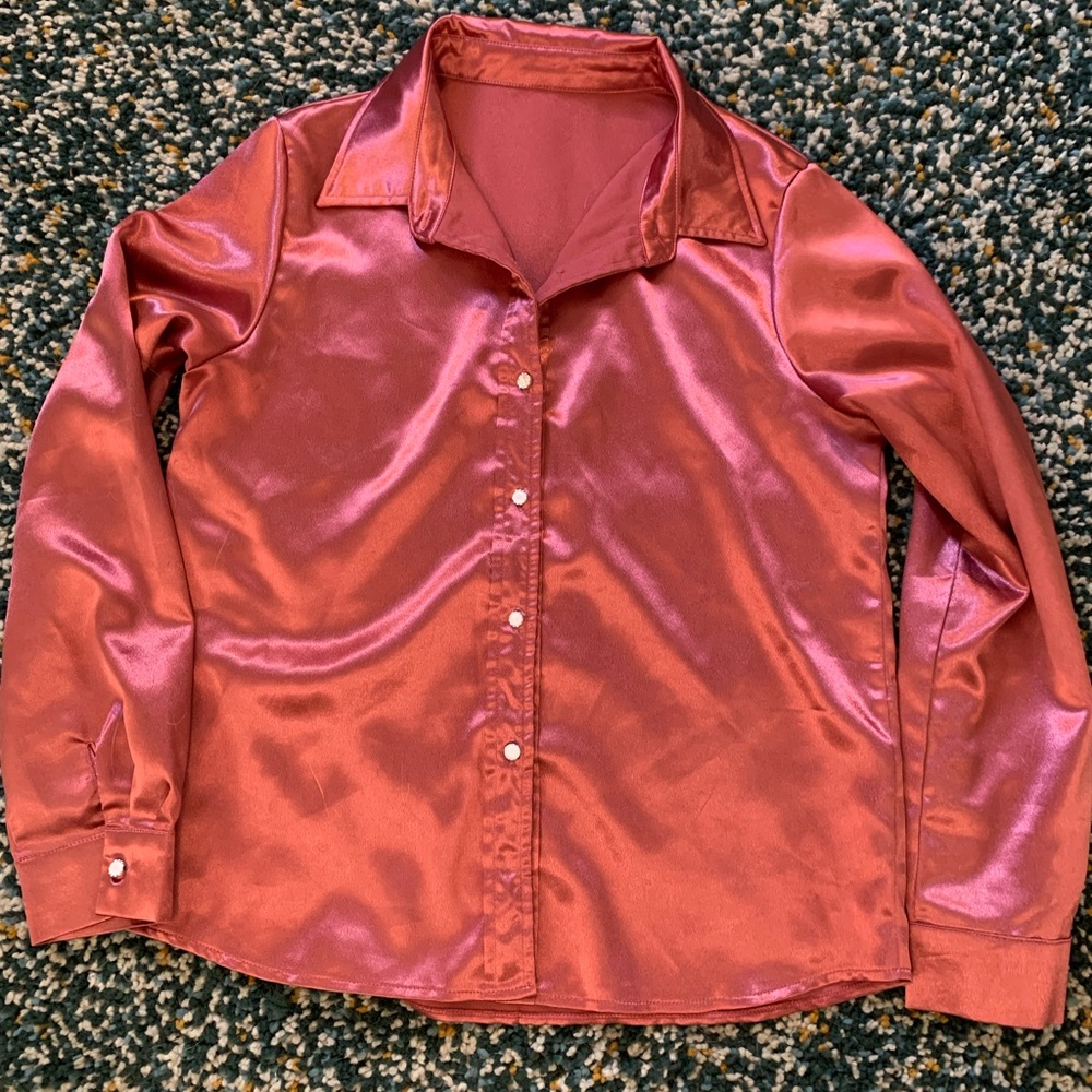 ❤️sale❤️❤️Satin button up business work shirt rose pink